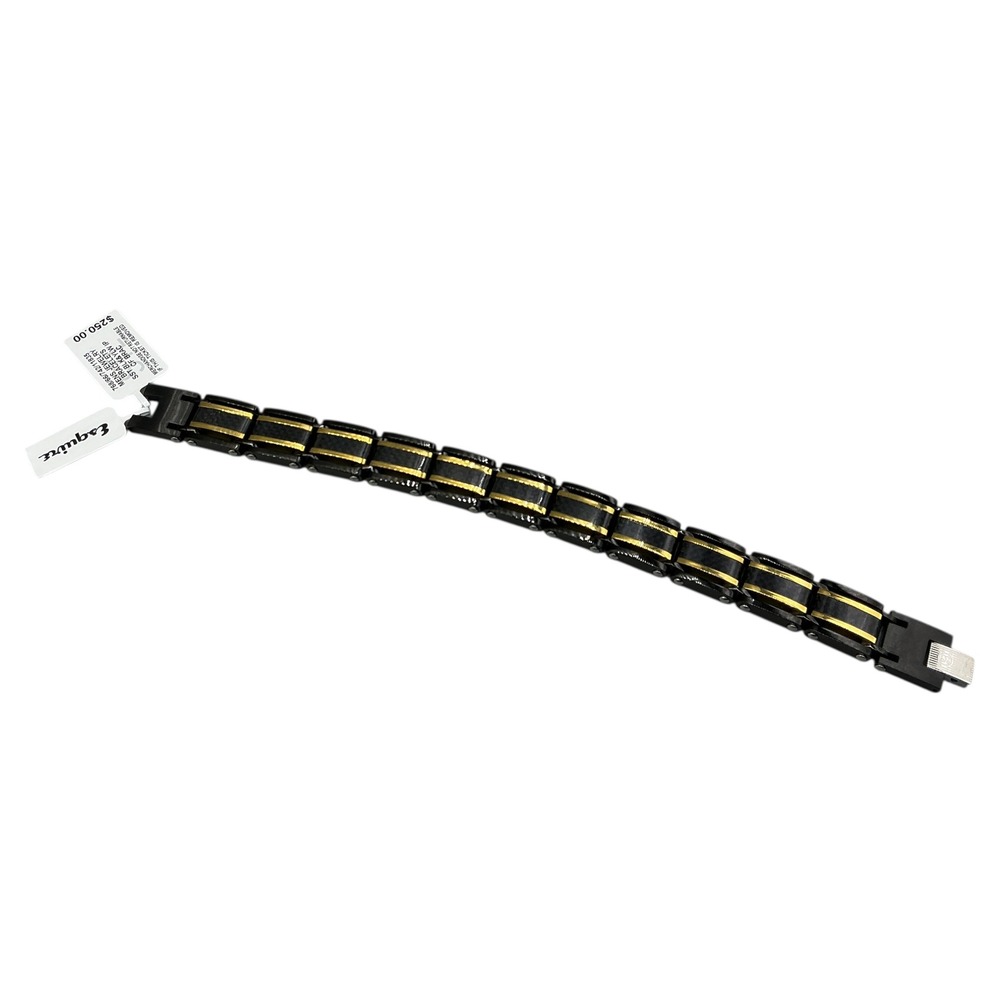 Esquire Men Two-Tone Square Bracelet Black & Gold Ion-Plated Stainless Steel‎